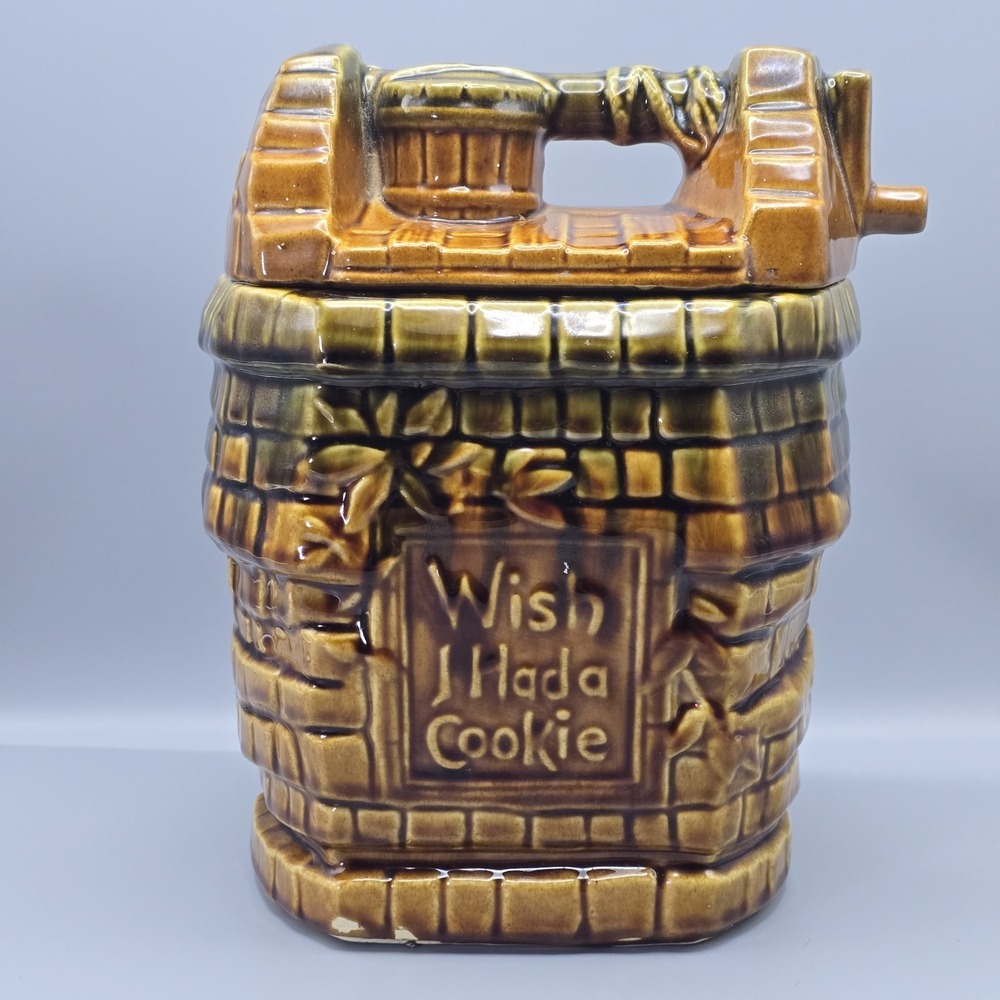 Vintage McCoy Wish I Had A Cookie Wishing Well Cookie Jar USA Pottery Brown USA